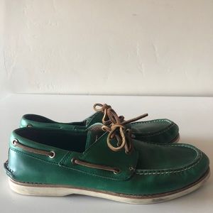 Frye green leather boat shoes